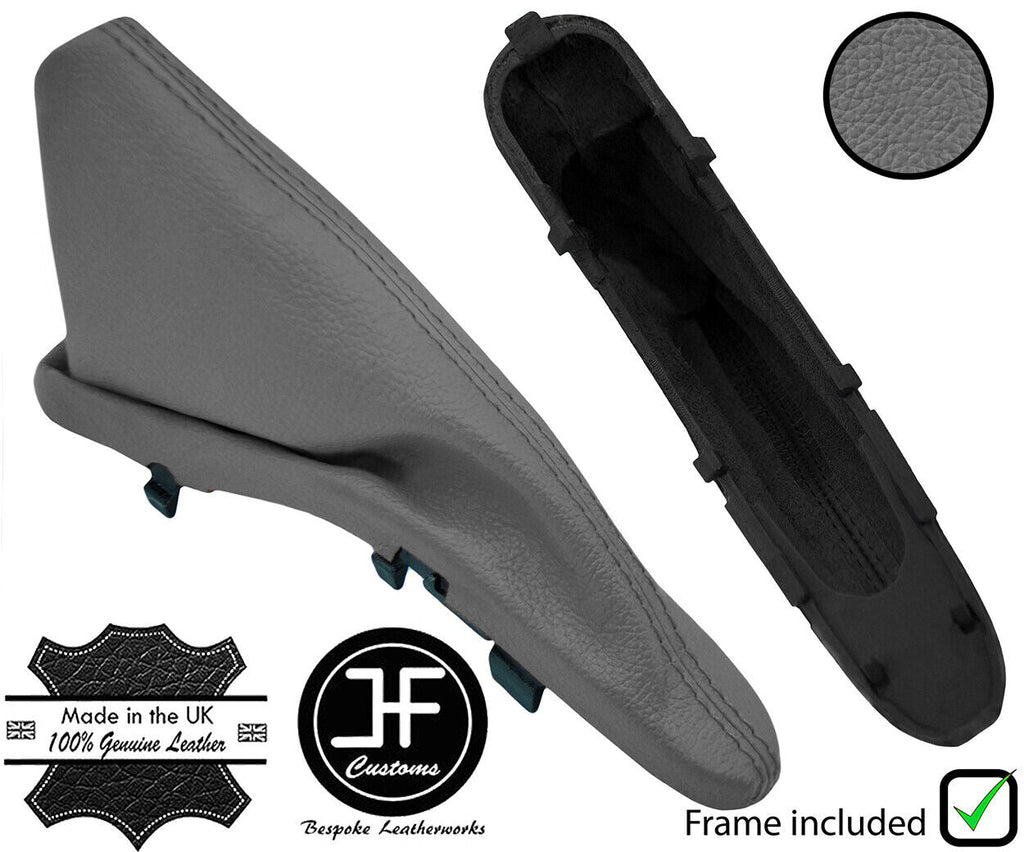 GREY REAL LEATHER HANDBRAKE GAITER+PLASTIC FRAME FOR BMW MINI R50 R53 01-06