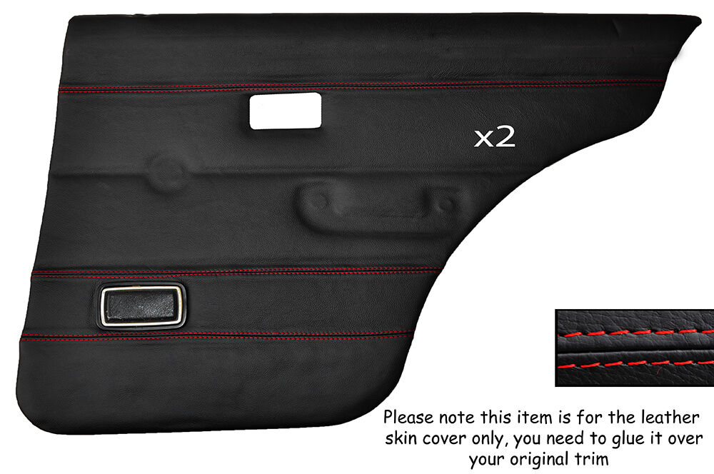 RED STITCH 2X REAR FULL DOOR CARD SKIN COVERS FITS FORD ESCORT MK2 4 DOOR