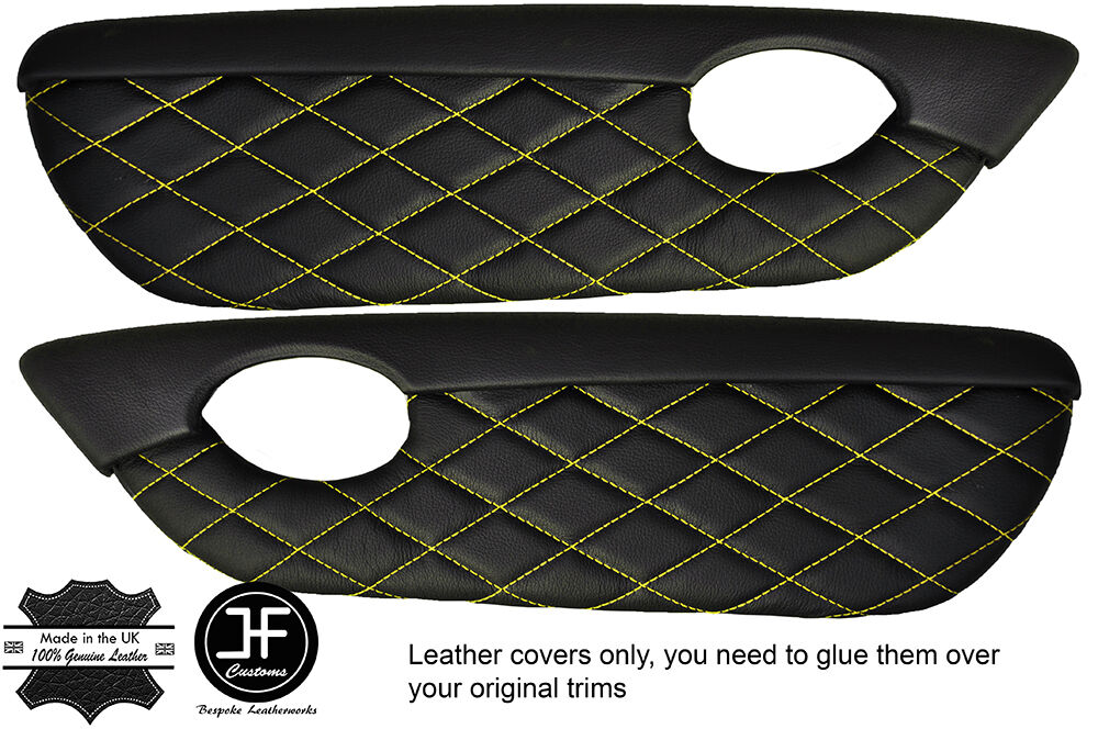 YELLOW DIAMOND STITCH 2X DOOR CARD TRIM LEATHER COVERS FITS MG TF MGTF MK2 00-06