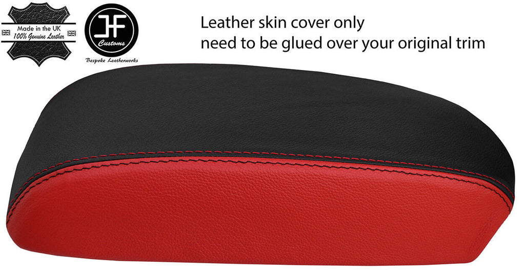 BLACK & RED TOP GRAIN REAL LEATHER ARMREST COVER FITS MAZDA CX5 CX-5 12-15