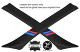 BLACK STITCH TRI STRIPE 2X A PILLAR REAL LEATHER COVERS FOR BMW E36 SALOON 91-98