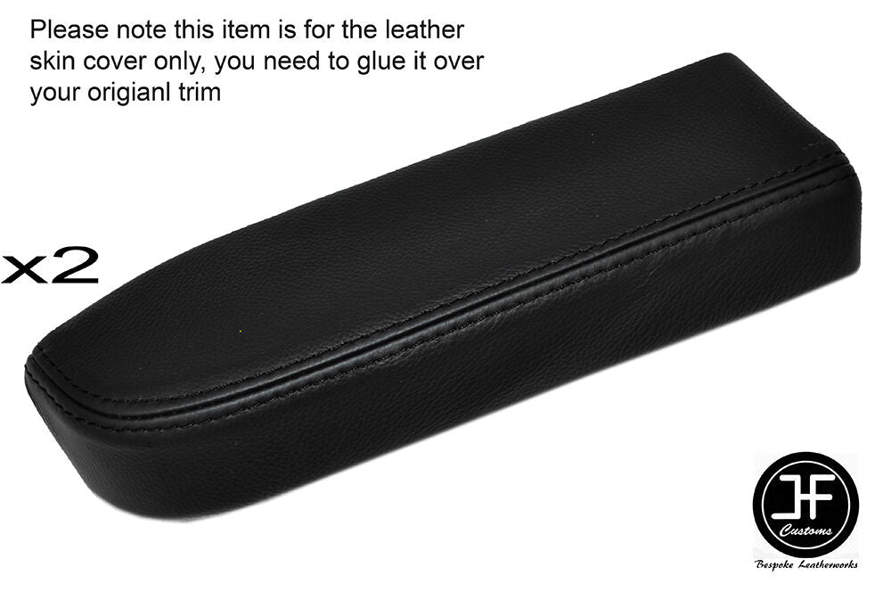 BLACK STITCH 2X DOOR ARMREST BLACK LEATHER SKIN COVERS FITS NISSAN NAVARA D22