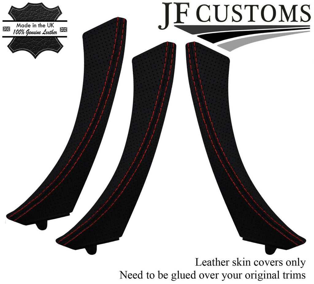 D RED STITCH ITALIAN PERFORATED LEATHER 3X DOOR HANDLE COVERS FOR BMW E90 E9X