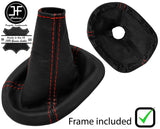 RED STITCH LEATHER GEAR GAITER + PLASTIC FRAME FOR TOYOTA YARIS 2006-2011