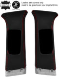 RED STITCHING 2X UPPER B PILLAR LEATHER COVERS FITS NISSAN QASHQAI J11 13-18