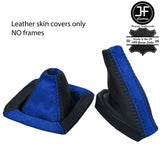 BLUE SUEDE BLACK LEATHER HI LOW HANDBRAKE SET FOR LAND ROVER DISCOVERY MK1 MK2