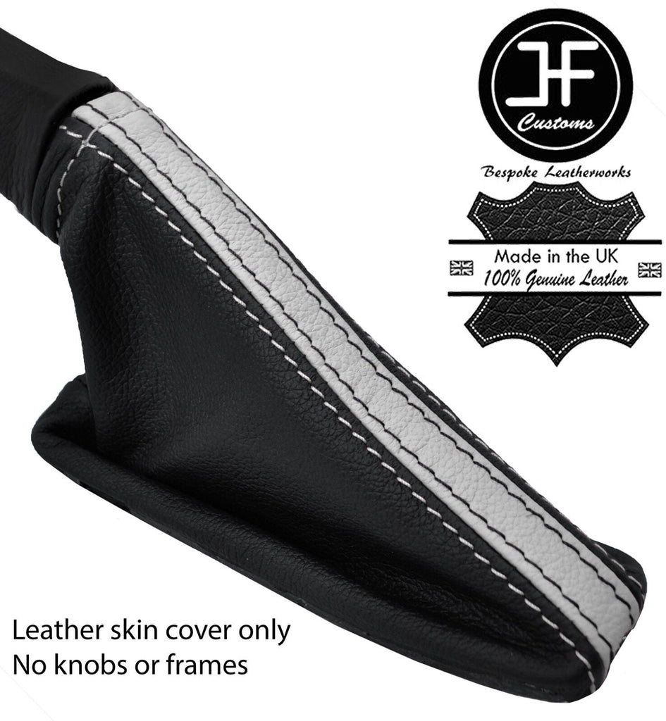 BLACK & WHITE STRIPE TOP GRAIN LEATHER HANDBRAKE GAITER FOR SEAT LEON MK3 12-17