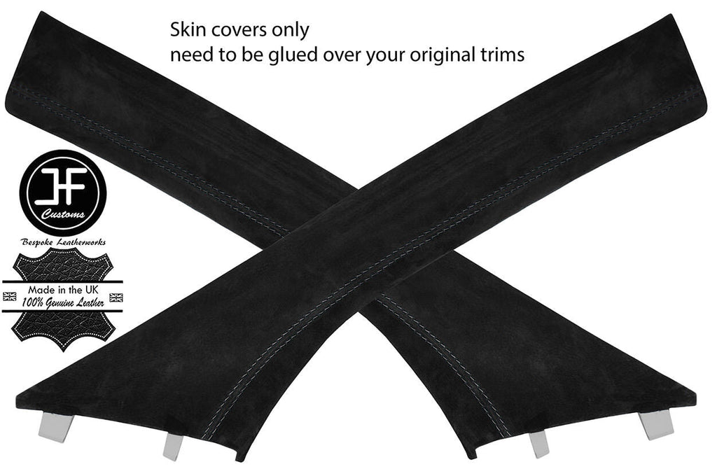 BLACK STITCHING 2X A PILLAR REAL SUEDE COVERS FOR SMART FORFOUR 2014-2018
