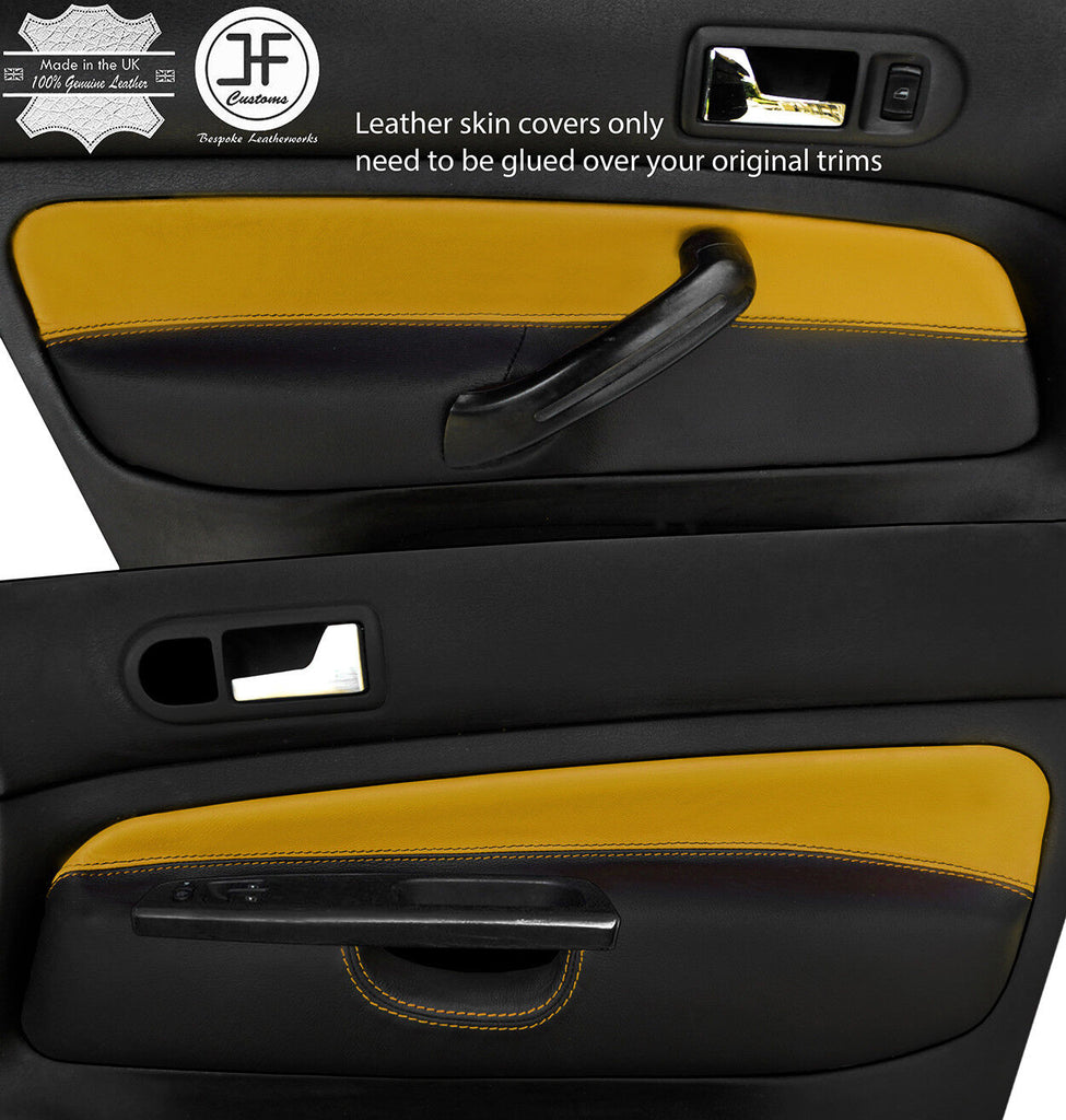 BLACK & YELLOW 2X FRONT DOOR CARD LEATHER COVERS FOR VW GOLF MK4 98-05 5 DOOR