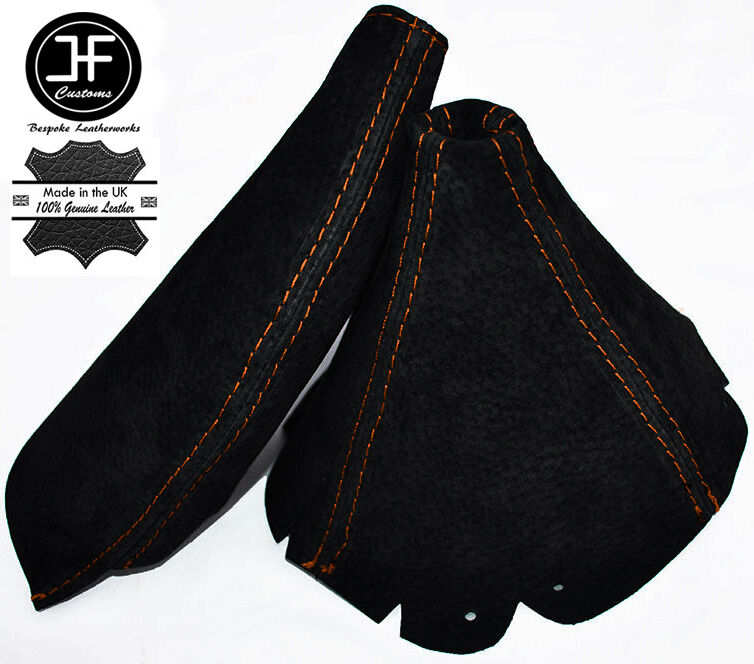 ORANGE STITCHING GEAR HANDBRAKE BLACK SUEDE SET FITS MAZDA MX5 MK2 1998-2005 NB