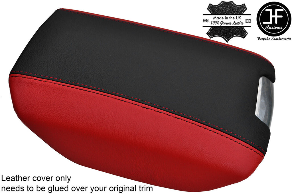 BLACK & RED ARMREST LID REAL LEATHER COVER FITS PORSCHE CAYENNE 92A 2011-2016