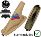 SAND LEATHER TRI STRIPE HANDBRAKE GAITER+PLASTIC FRAME FOR BMW 3 E36 91-99