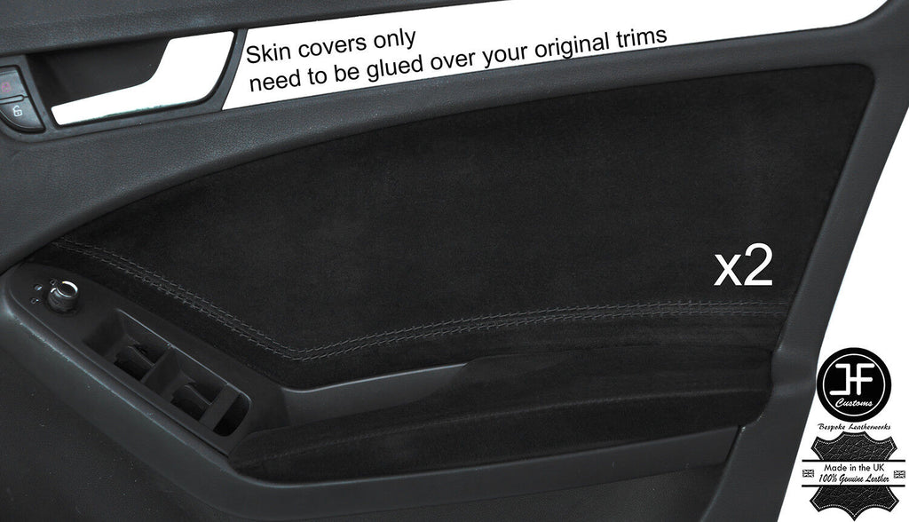 BLACK STITCHING 2X FRONT DOOR CARD REAL SUEDE COVERS FITS AUDI A4 B8 2008-2015