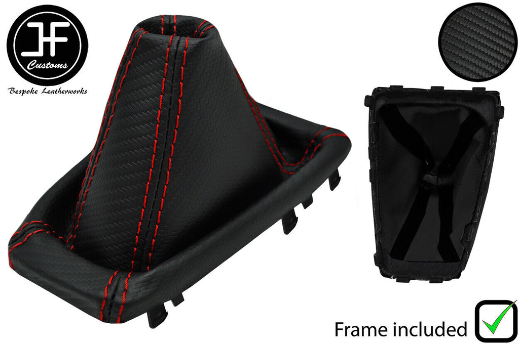 RED STITCH CARBON VINYL GEAR GAITER + PLASTIC FRAME FITS FORD FOCUS 2014-2018