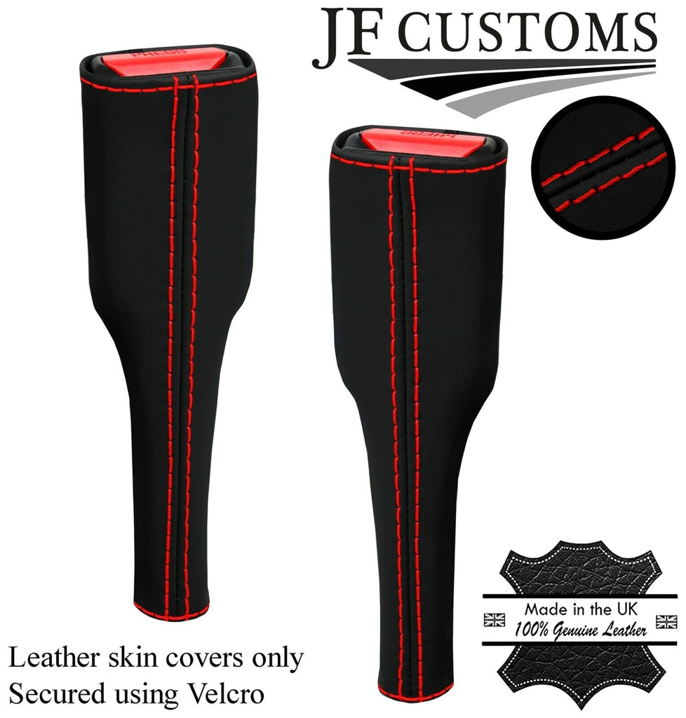 RED STITCH NAPPA LEATHER 2X SEAT BELT LONG COVERS FOR MINI R50 R52 R53 01-06