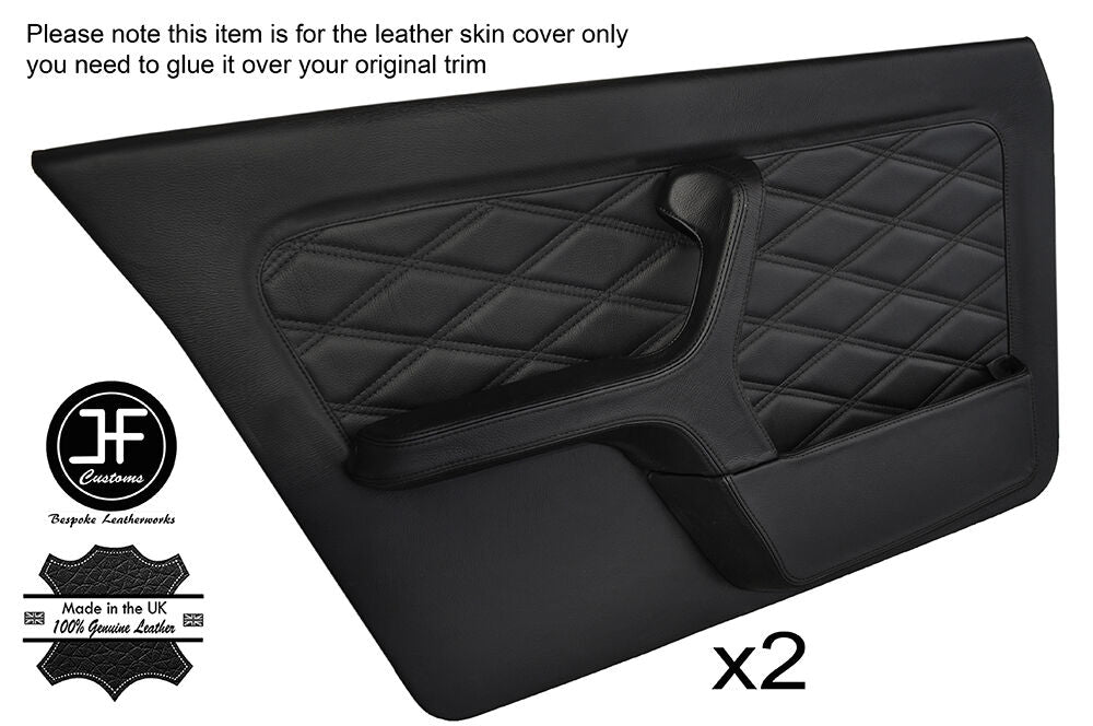 BLACK DIAMOND STITCH 2X FULL FRONT DOOR CARD LEATHER COVERS FITS BMW E30 SALOON