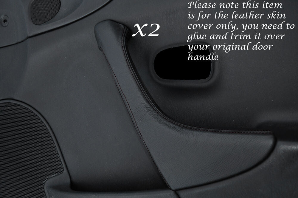 BLACK STITCH 2X DOOR HANDLE TRIM LEATHER COVER FITS MAZDA MX5 MK2 MIATA 98-00