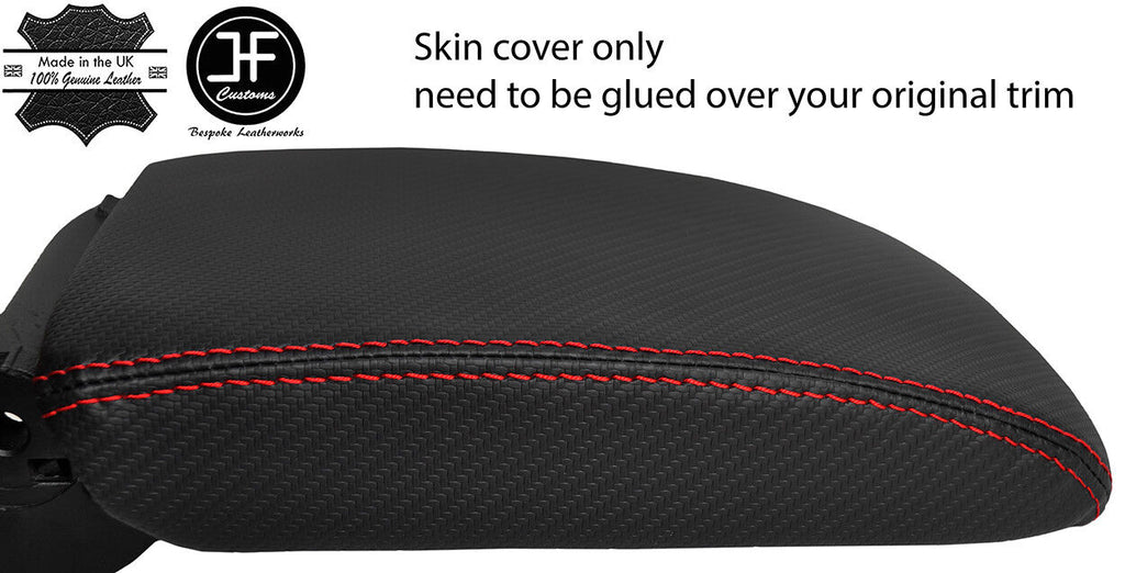 RED STITCHING CARBON FIBER VINYL ARMREST LID COVER FOR VW GOLF MK7 VII 13-18
