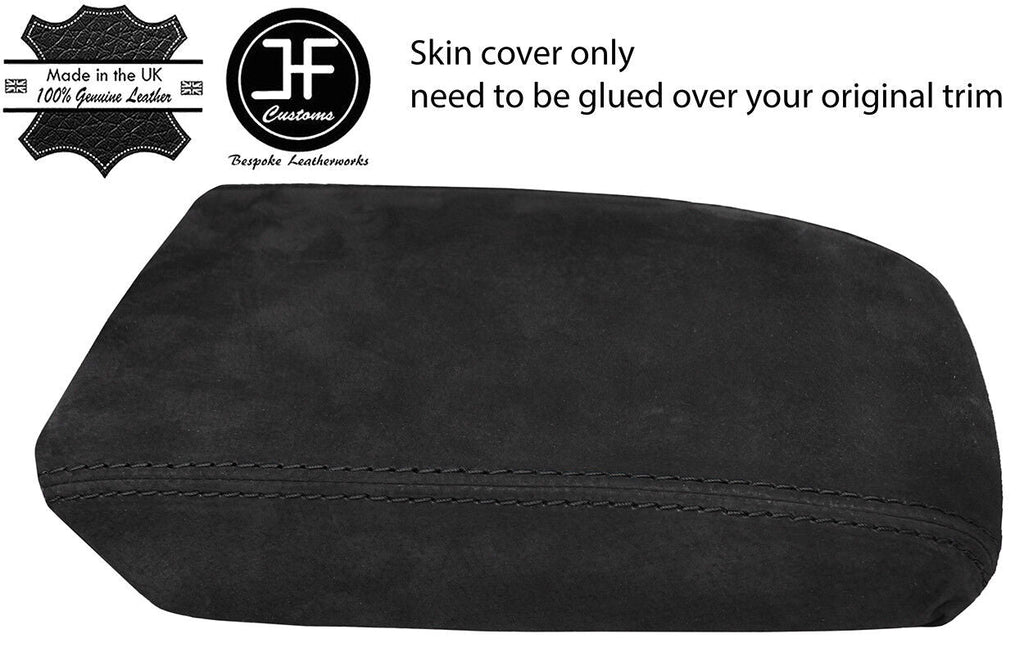 BLACK STITCHING REAL SUEDE ARMREST LID COVER FITS VW TIGUAN MK2 2016-2018