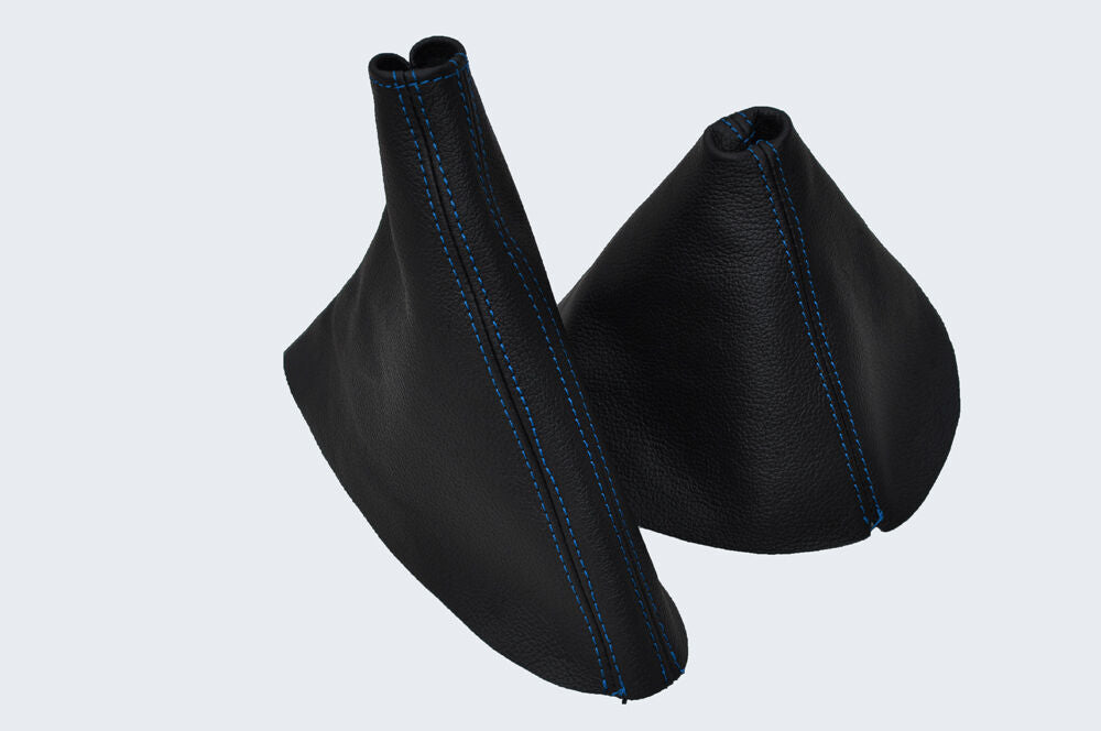 BLUE DOUBLE STITCH FITS  MAZDA MX5 MK3 2005-2008 LEATHER GEAR HANDBRAKE GAITER