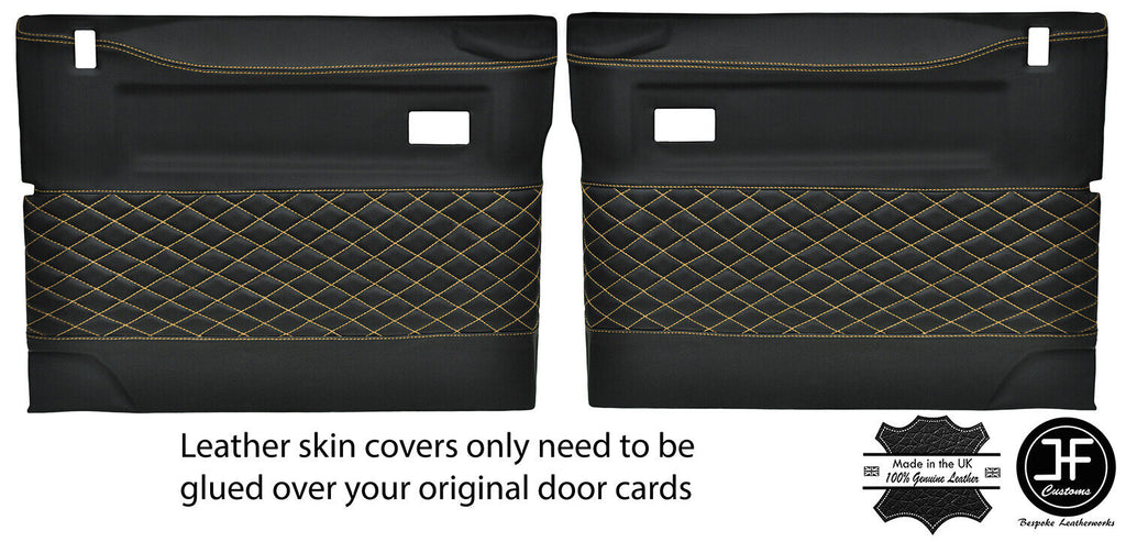 TAN DIAMOND STITCH 2X FRONT DOOR CARD COVERS FITS LAND ROVER DEFENDER 90 110