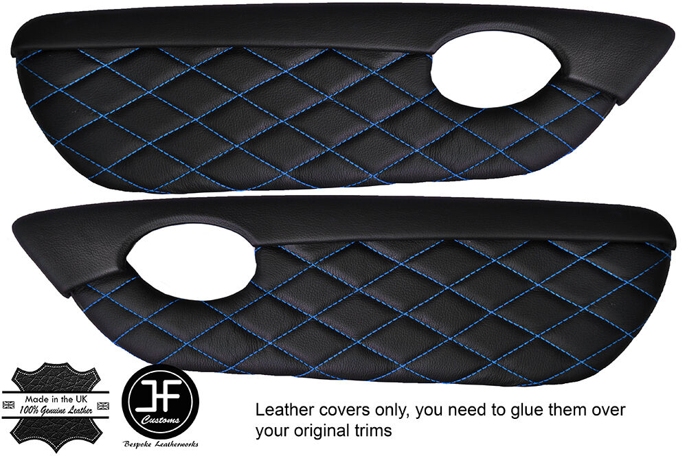 BLUE DIAMOND STITCH 2X DOOR CARD TRIM LEATHER COVERS FITS MG TF MGTF MK2 00-06