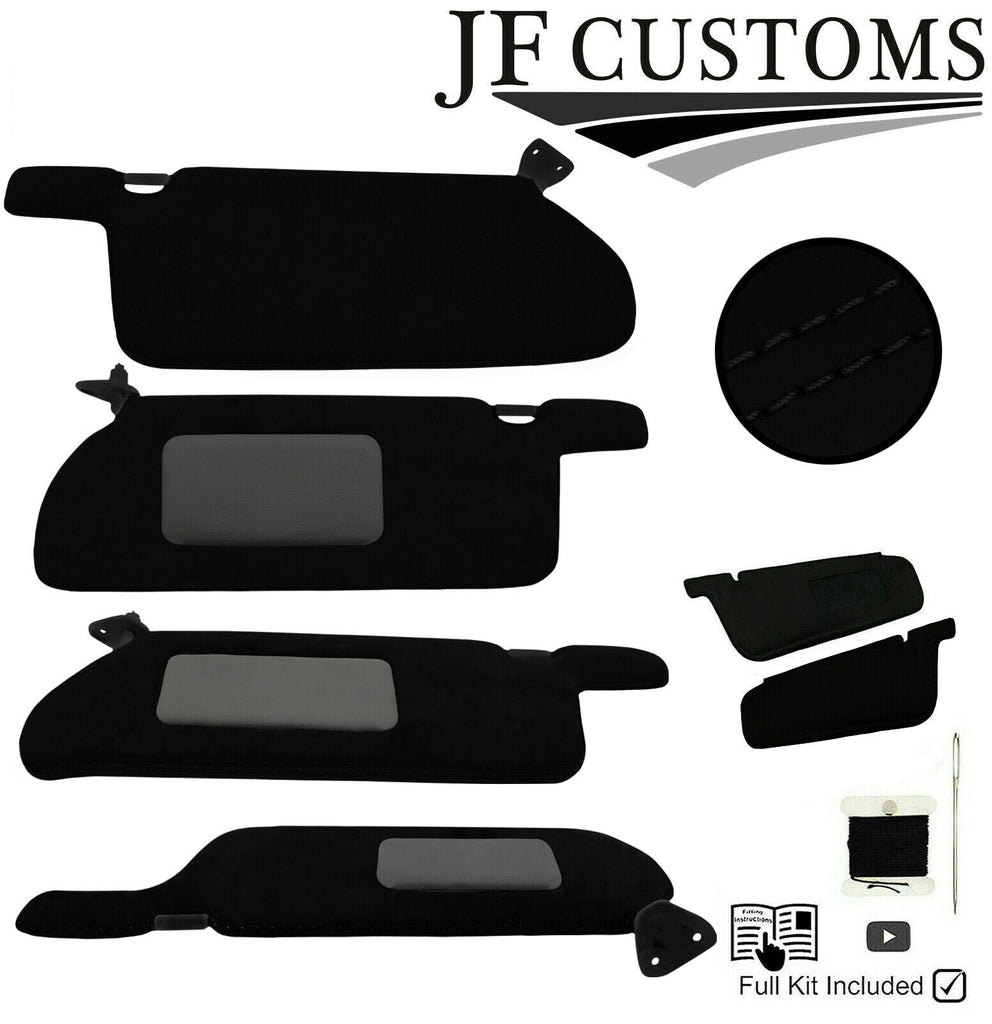 BLACK CROSS STITCH SUEDE 2X SUN VISOR COVERS FOR NISSAN SKYLINE R33 93-98