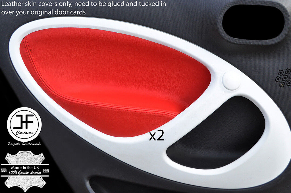 RED REAL LEATHER 2X REAR DOOR CARD TRIM COVERS FOR SMART FORFOUR 2014-2017
