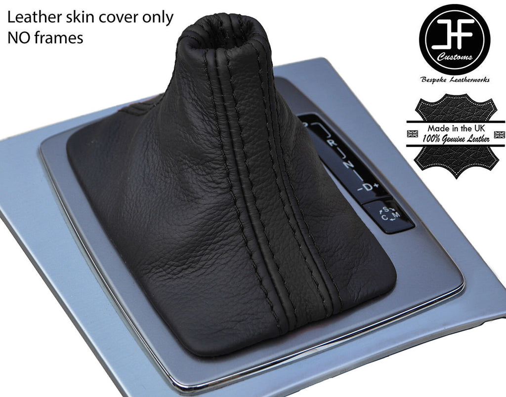 BLACK & BLACK STRIPE LEATHER AUTO GEAR GAITER FOR MERCEDES C CLASS W204 07-14