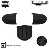 BLACK STRIPE LEATHER 3-SPOKE STEERING TRIM COVERS+FRAMES FOR MINI R50 R52 R53