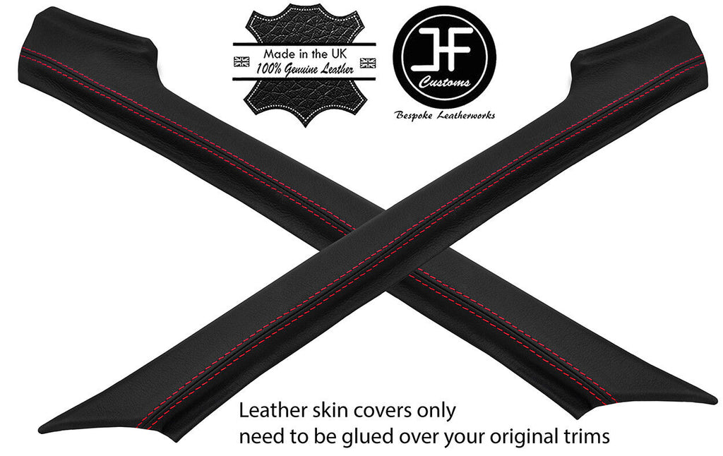 RED STITCH 2X A PILLAR REAL LEATHER COVERS FITS PORSCHE 924 944 75-91 STYLE 2