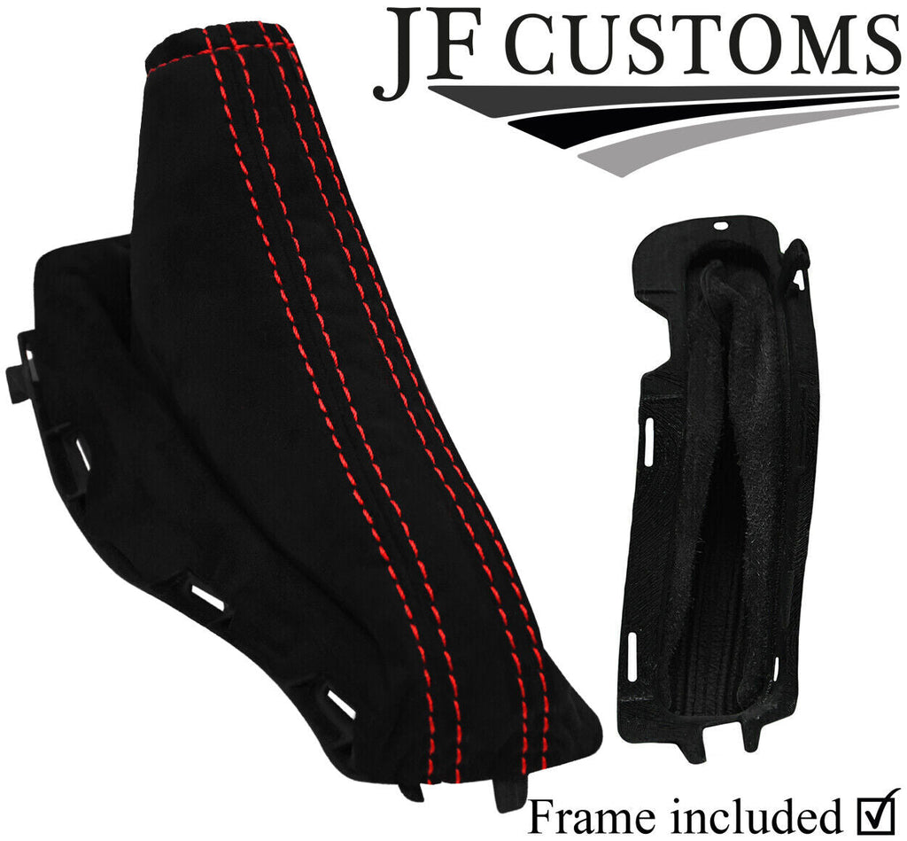 RED  STITCH LUXE SUEDE HANDBRAKE + PLASTIC FRAME FOR FORD FOCUS MK2 05-08