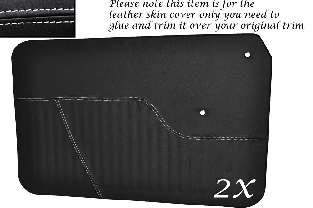 WHITE STITCH 2X FRONT DOOR CARDS LEATHER COVERS FITS MORRIS MINOR 1000 55-71