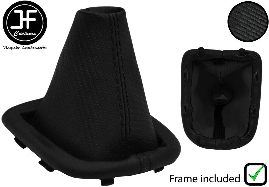 BLACK STITCH CARBON VINYL GEAR GAITER+PLASTIC FRAME FOR PEUGEOT 207 2006-2013