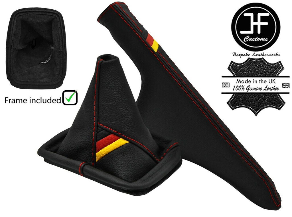 RED STITCH GERMAN FLAG GAITER SET COVER + FRAME FOR VW GOLF MK4 IV BORA 98-05