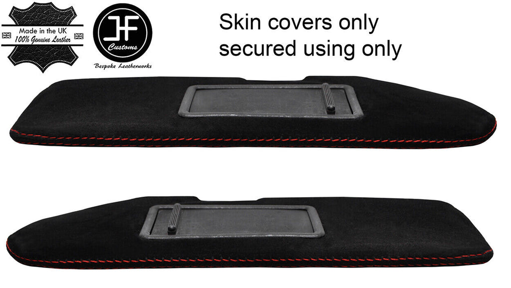 RED STITCH 2X SUN VISORS REAL SUEDE COVERS FITS FIAT BARCHETTA 95-05 STYLE 2