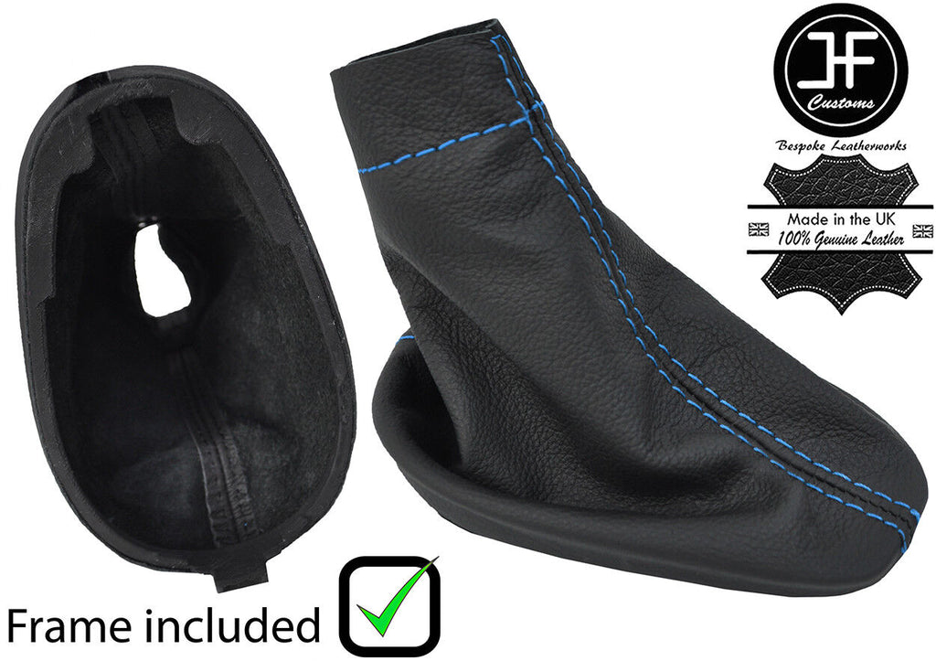 BLUE STITCH LEATHER GEAR GAITER WITH PLASTIC FRAME FITS RENAULT CLIO MK2 01-04