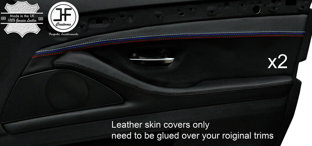 TRI STITCH 2X FRONT DOOR CARD TRIM REAL LEATHER COVERS FOR BMW F10 F11 10-16