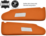ORANGE REAL LEATHER 2X SUN VISOR COVER FOR VW T5 TRANSPORTER 2 MIRROR CUTOUT