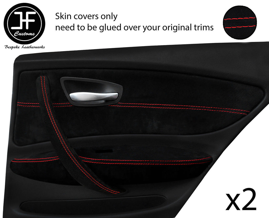 RED STICH 2X REAR DOOR CARD+HANDLE+DOOR ARMREST TRIM SUEDE COVERS FOR BMW E87