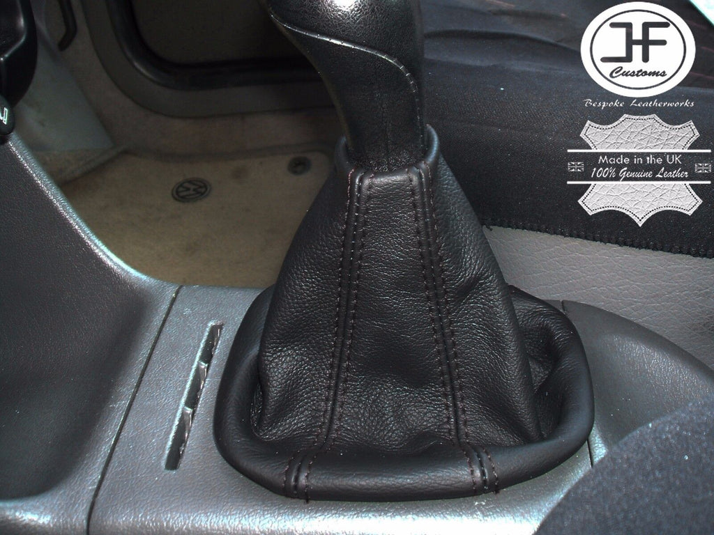 BLACK STITCH REAL LEATHER GEAR GAITER REPLACEMENT COVER FITS VW POLO 6N 94-99