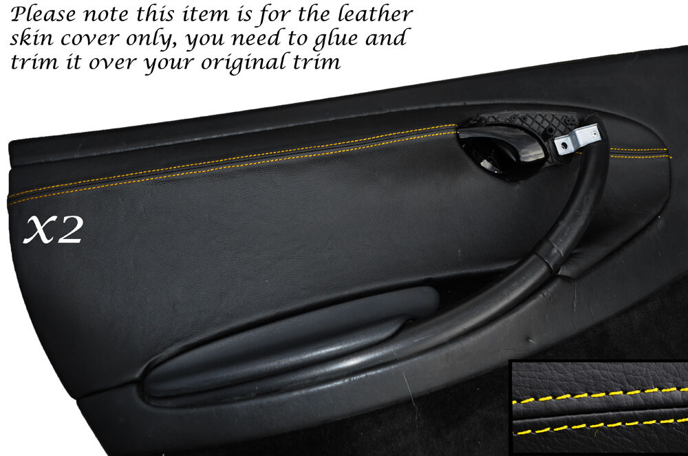 YELLOW STITCHING 2X DOOR CARD TRIM  SKIN COVERS FITS PORSCHE 986 BOXSTER 96-04