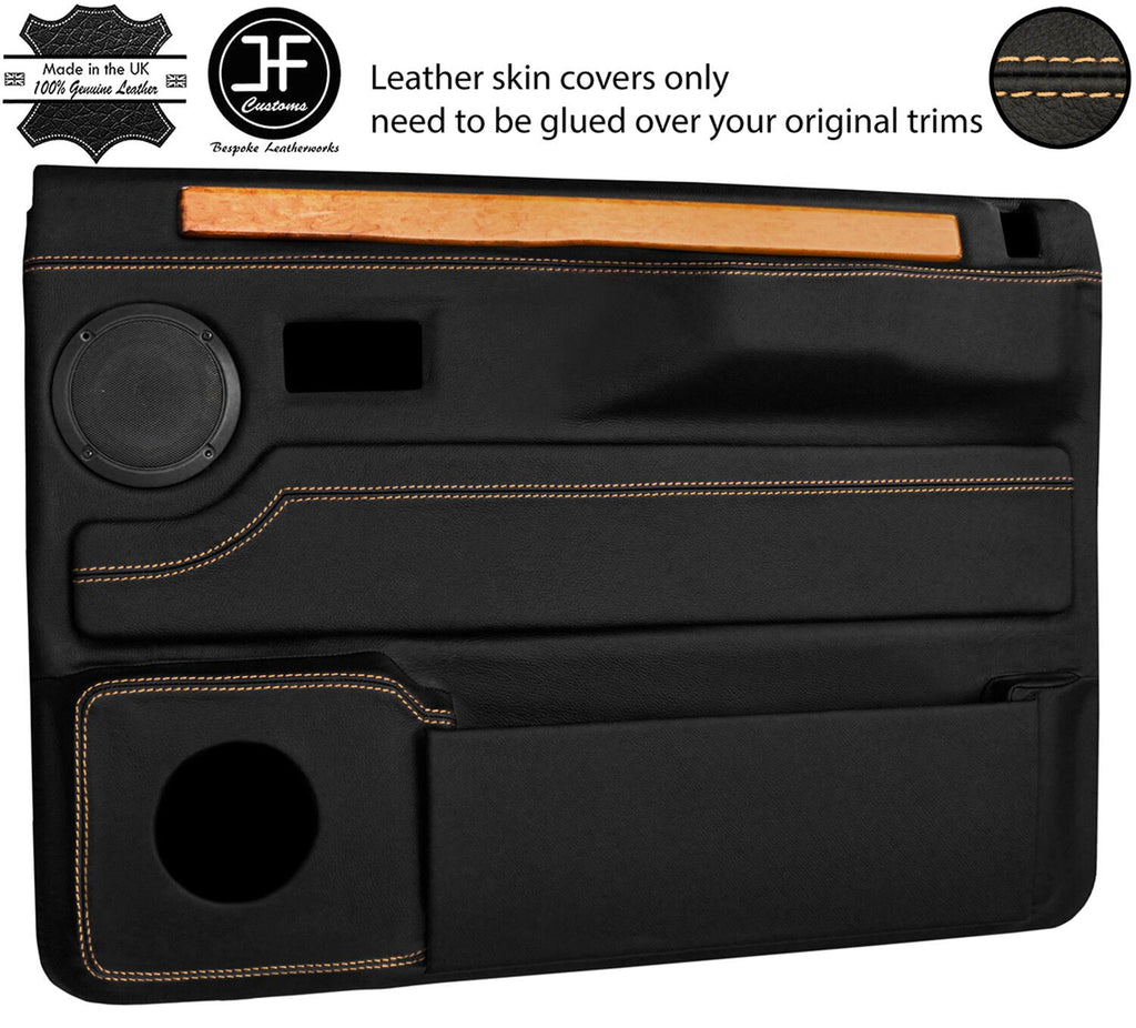 TAN STITCH 2X FRONT DOOR CARDS REAL LEATHER COVERS FITS RANGE ROVER CLASSIC