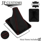 RED STITCH LEATHER GEAR GAITER + METAL FRAME FITS TOYOTA AVENSIS MK1 98-03