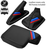 BLACK LEATHER TRISTRIPES GEAR HANDBRAKE ARMREST COVER FOR BMW 3 SERIES E36 91-99