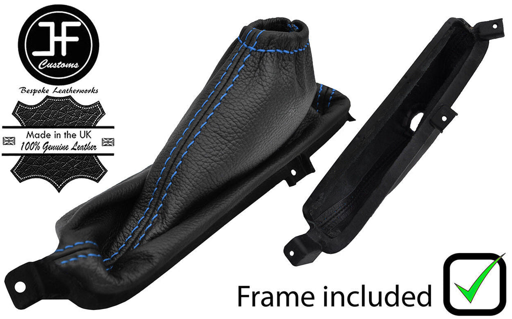 BLEU STITCH LEATHER HANDBRAKE GAITER + PLASTIC FRAME FOR KIA SORENTO MK1 02-09