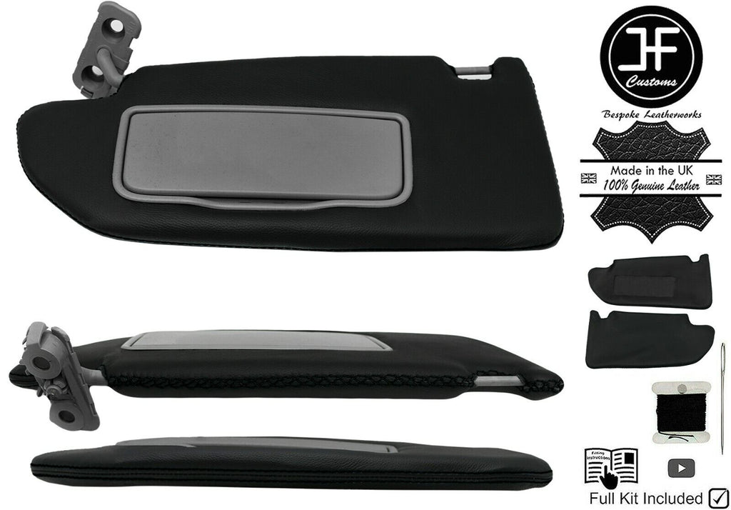 BLACK CROSS STITCH 2X SUN VISORS REAL LEATHER COVERS FOR VOLVO XC90 2002-2014