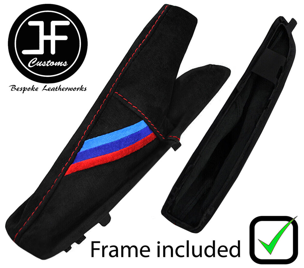 RED STITCH TRI STRIPE SUEDE HANDBRAKE + PLASTIC FRAME FOR BMW E81 E82 E87 E88