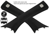 BLACK BLACK LEATHER 2X A PILLAR COVERS FOR SMART FORTWO 453 2014-2019 CUSTOM NEW