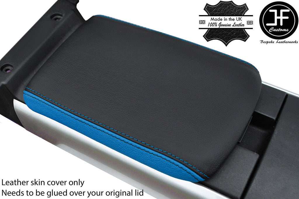 BLACK & BLUE TOP GRAIN REAL LEATHER REAR ARMREST COVERS FITS MAZDA RX8 03-12